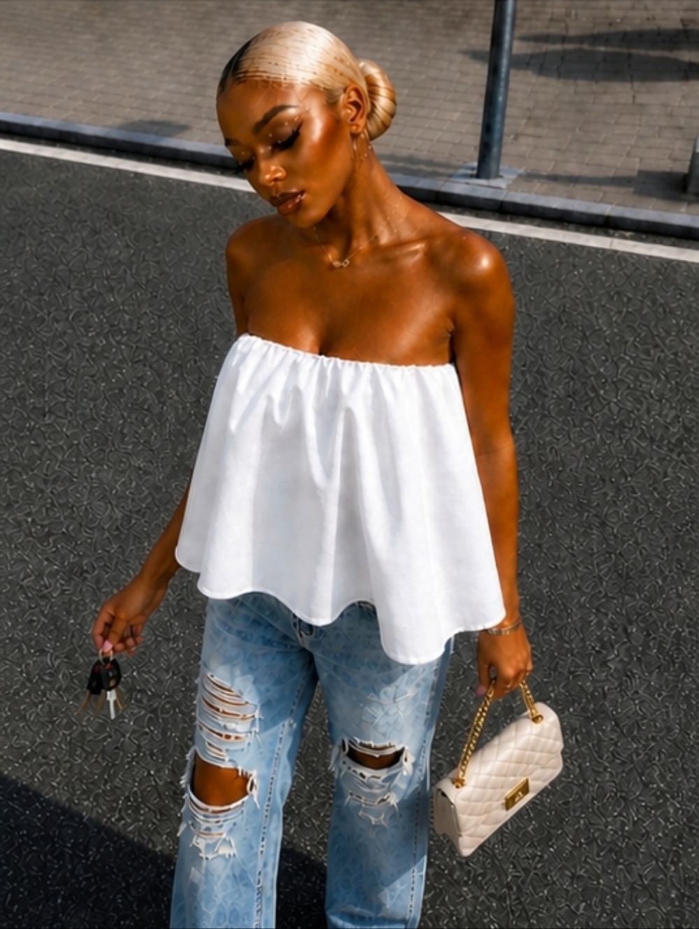 💋WHITE STRAPLESS RUFFLED TUBE TOP!!! - Picture 4 of 10